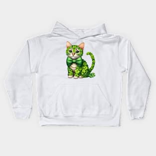 Clover Bengal Cat St Patricks Day Kids Hoodie